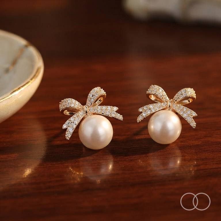 The pair on a polished walnut table beside a gold rimmed ceramic dish