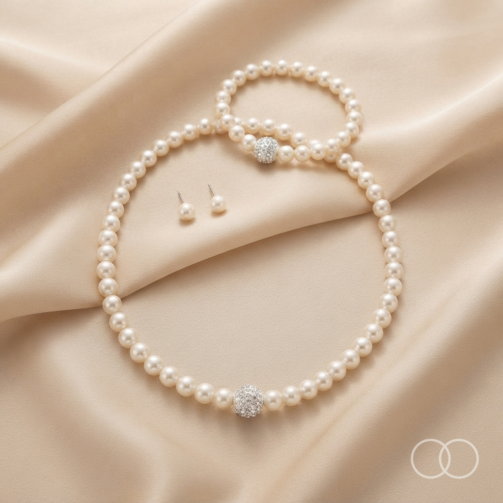 The Pearl Row set laid out on cream silk