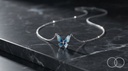 The butterfly pendant and chain laid out on black marble