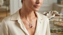 The Garden Panel pendant worn over a cream silk shirt